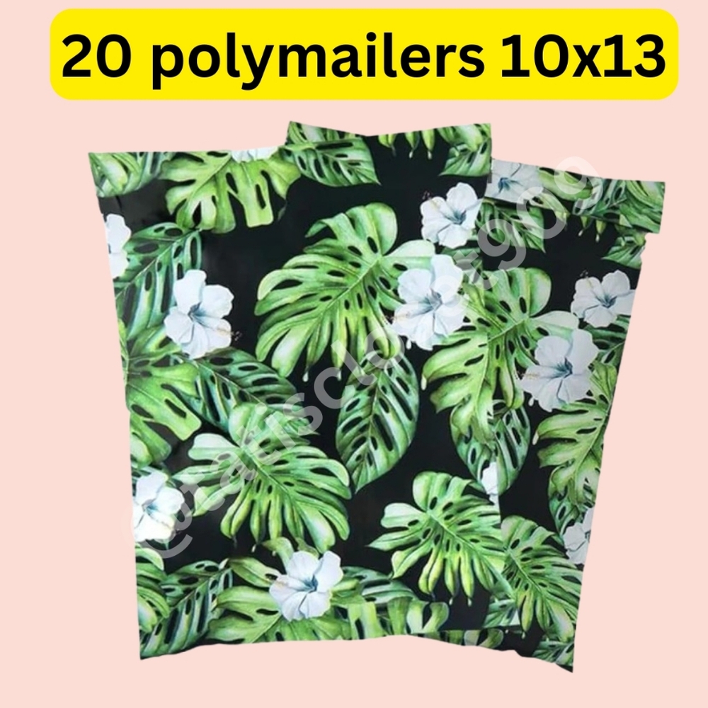 20 Pack Floral Poly Mailers -Green Leaf Size 10x13